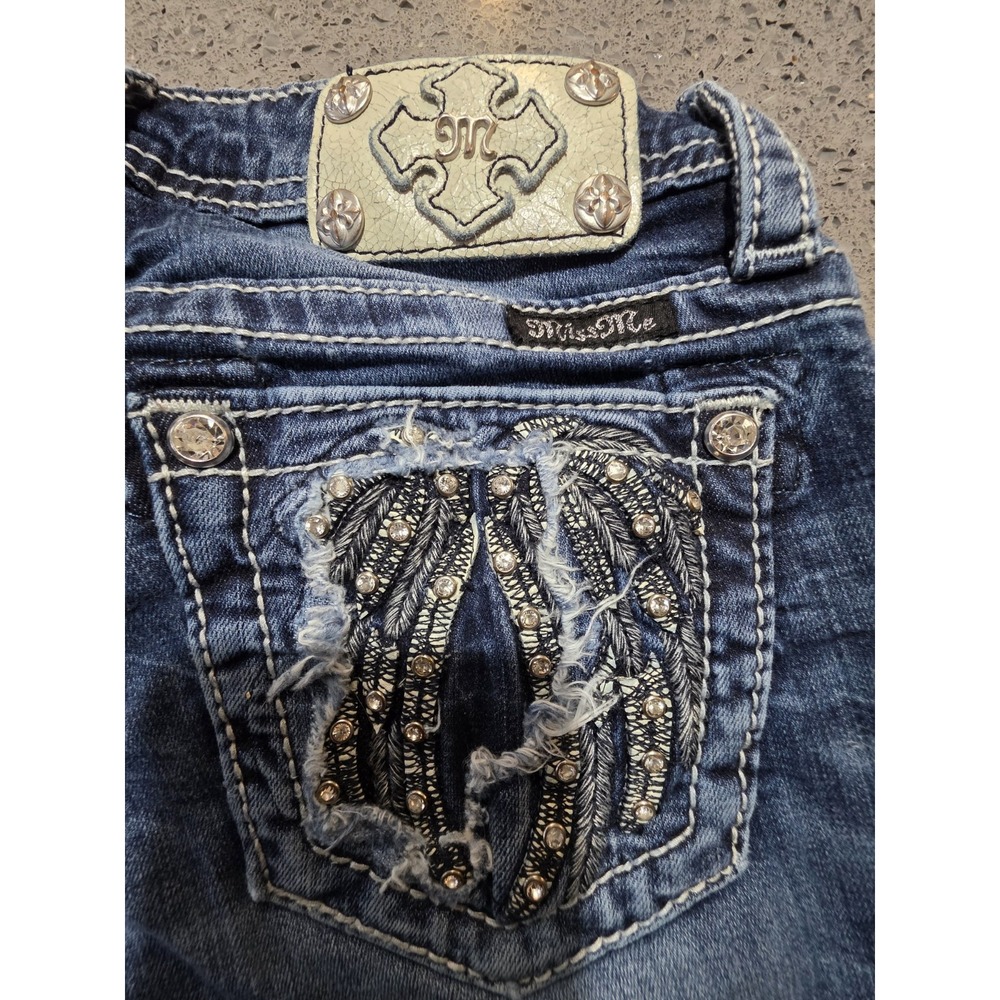 Girls Miss Me Bootcut Jeans Size 14 Medium Wash Thick Stitch Embellished 24x28.5 - Picture 7 of 11